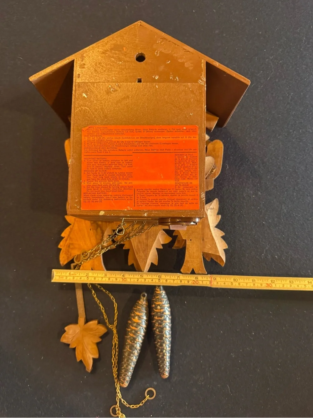 Traditional Wooden Leaf & Bird Cuckoo Wall Clock - Brown PARTS!